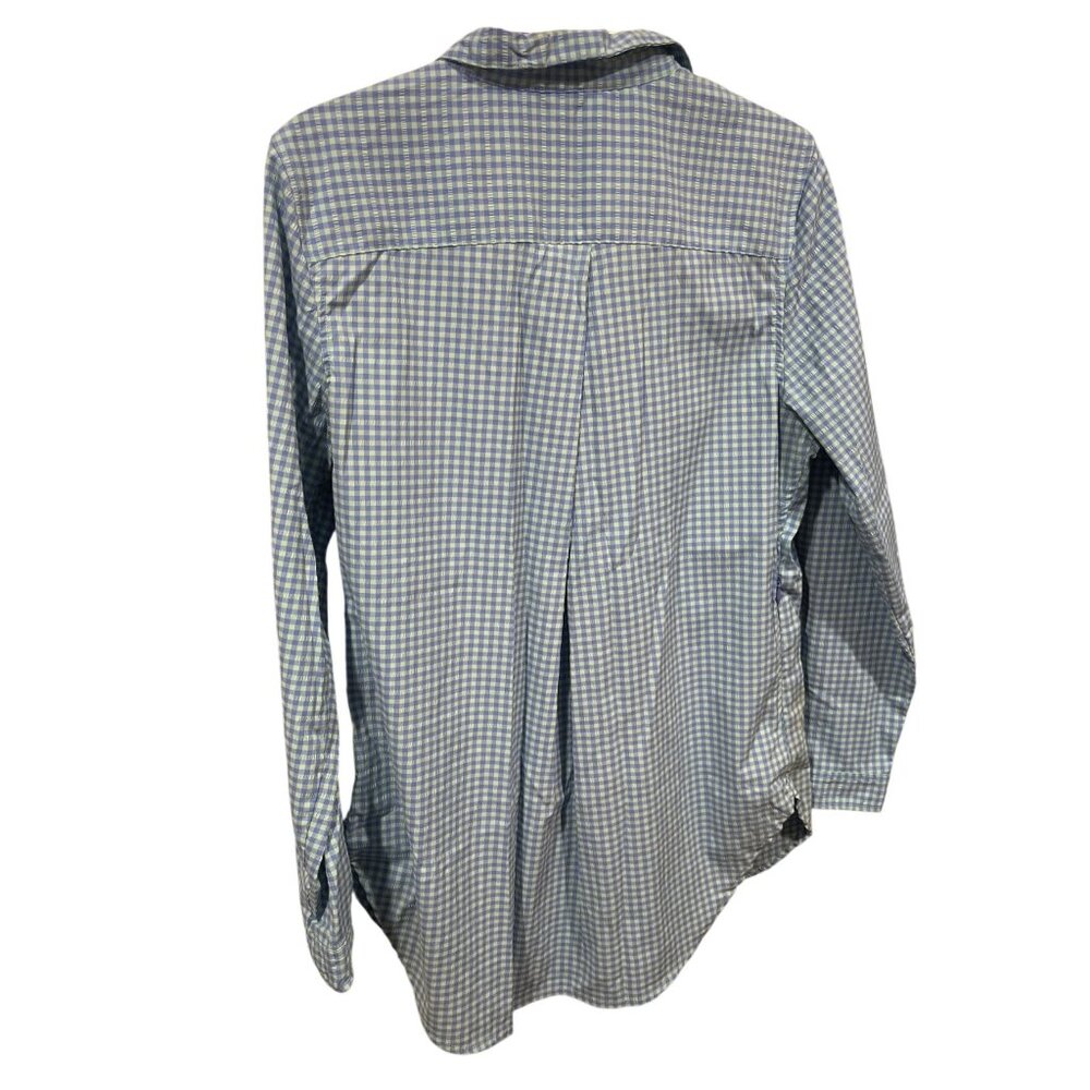 L.L.Bean Womens Medium Button-Up Gingham Shirt Blue & Green Long Sleeve 23i - Picture 4 of 12